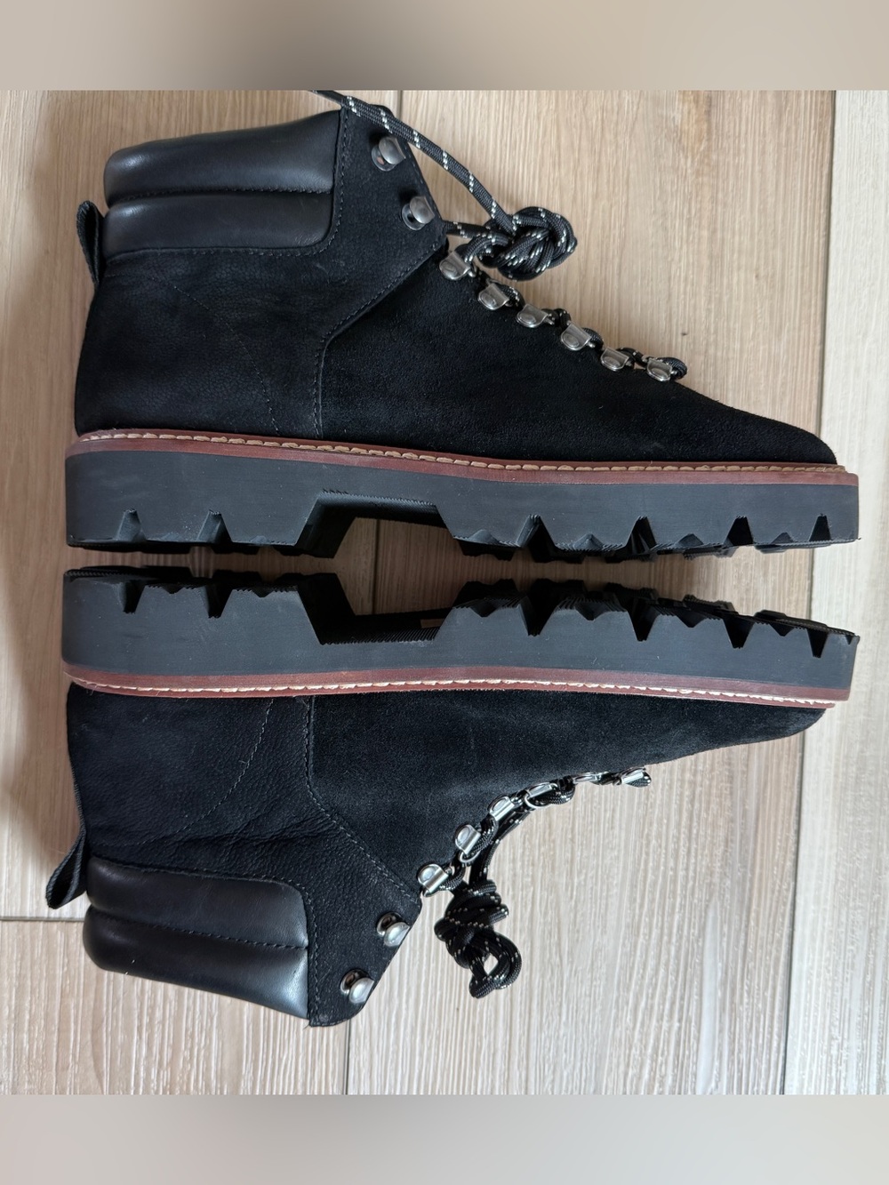 NEW Madewell Boots Lug Sole Black Suede Leather Lace-up Size 8 - Picture 7 of 10